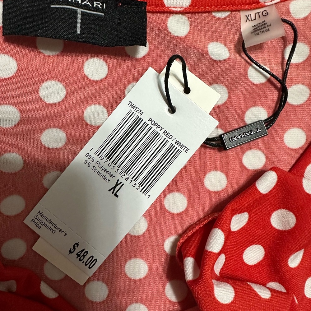 T Tahari Red and White Polka Dot Blouse NWT - Picture 4 of 4